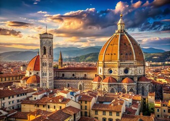 Fototapeta premium Panoramic View of Florence Duomo, Basilica di Santa Maria del Fiore, Italian Landmark, Cityscape Architecture