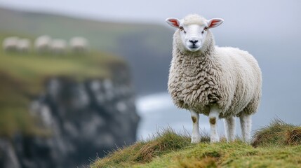 Fototapeta premium Majestic Sheep on Coastal Cliffs