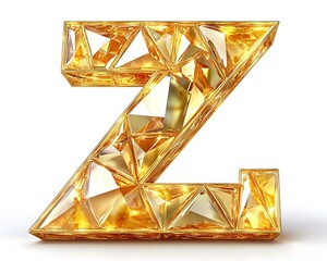 An ornate and golden jeweled letter Z against a white background