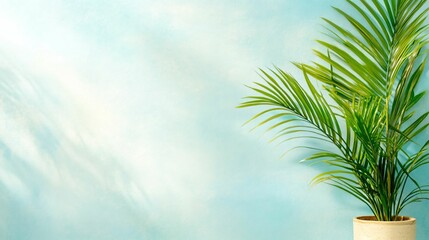 Fototapeta premium Vibrant Green Plant in Simple Pot Against Soft Blue Background