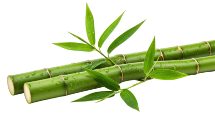 Isolated Bamboo Stalks with Leaves