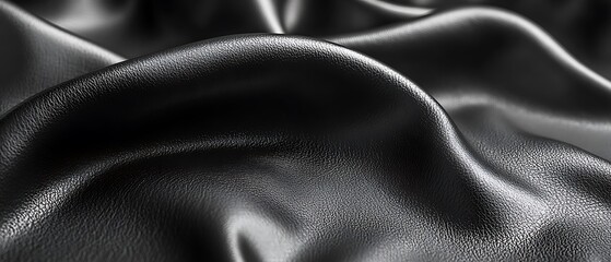 The image displays black leather fabric in dynamic folds