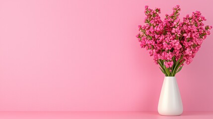 Naklejka premium Pink Flower Bouquet in White Vase on Pink Background