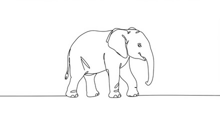 Naklejka premium Elegant simplicity: a single-line drawing of a gentle walking baby elephant