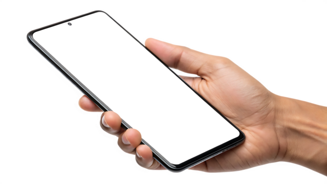 Hands holding mobile phone screen mockup, using smartphone touchscreen, cellphone, set isolated on white background PNG. AI GENERATED