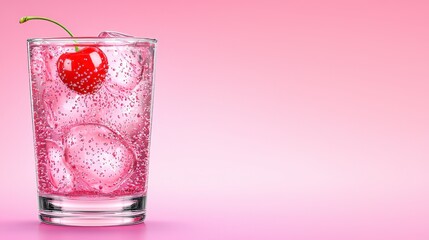 Pink Sparkling Beverage with Ice and Cherry