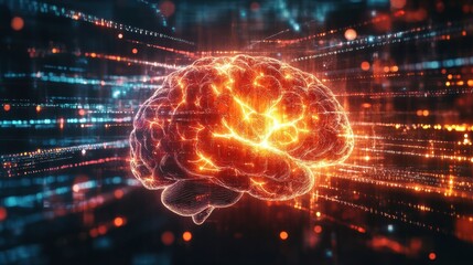 Fototapeta premium Quantum Computing AI Brain with Electric Neural Glow