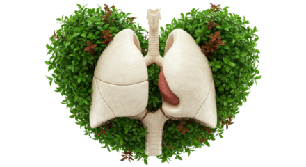 Isolated Healthy Lungs Surrounded by Green Leaves