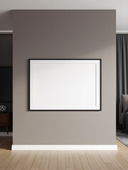 Minimalist interior mockup with blank frame. Empty frame wall poster mockup. Interior mockup with modern design. Contemporary interior scene