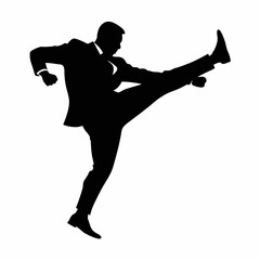Silhouettes of a man dancing and running in various poses, with elements of dance, sport, and movement