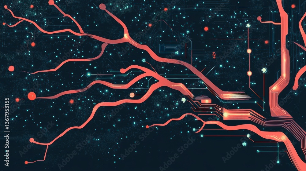 Poster Abstract digital tree with glowing branches and nodes, resembling a circuit board.