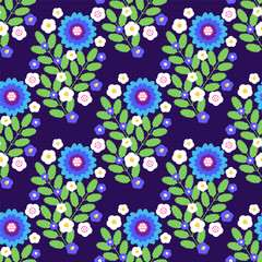 Beautiful floral foliage seamless pattern with abstract art bouquets Meadow millefleurs Modern background for textile, fabric