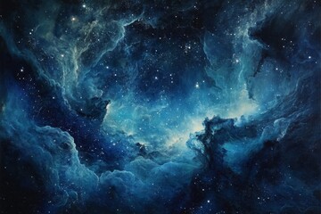 Fototapeta premium Deep blue cosmos stars ethereal cosmic clouds