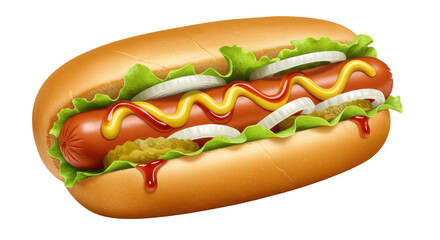 Isolated Hot Dog with Mustard and Ketchup