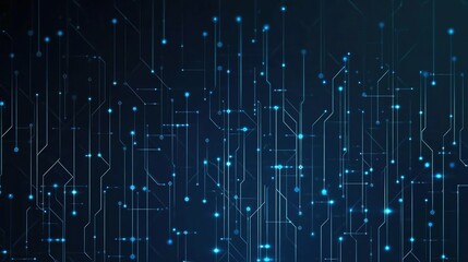 Abstract Blue Digital Technology Background with Circuit Board and Glowing Dots, Dark Color Theme, Futuristic Data Connection Concept, Flat Design, Web Banner, Wallpaper, Poster, Presentation Template