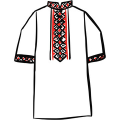Man Red White Ukraine Embroidery T-Shirt. Vector Sketch Illustration of Handmade Ukrainian Traditional Cultural Fashion.