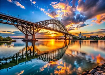 Naklejka premium Peace Bridge, Buffalo, New York, Canada Border Crossing, Stunning Landscape