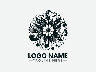 Music Flower Vector Logo Design, Musical Flower Logo