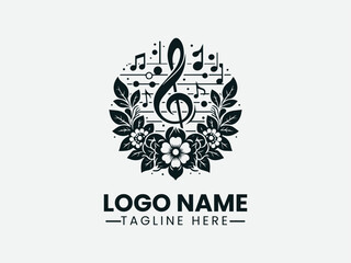 Music Flower Vector Logo Design, Musical Flower Logo