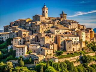 Obraz premium Picturesque Italian Hilltop Village, Abruzzo Region: Stunning Panoramic View of Pacentro