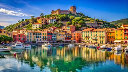 Obraz premium Picturesque Porto Ercole, Italy: Harbor View with Copy Space
