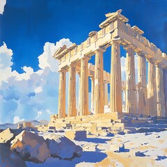 The Parthenon glowing with warm colors of the dusk