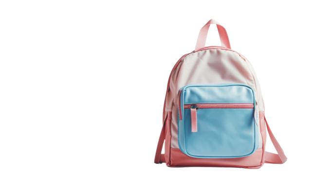 Pink and light blue backpack isolated on transparent background