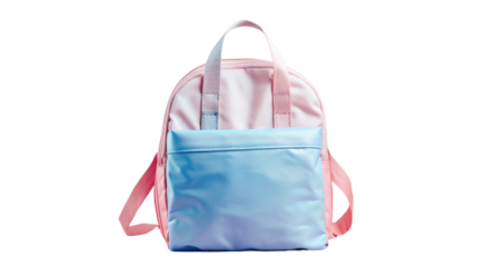 Pink and blue backpack isolated on transparent background