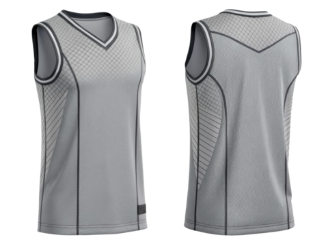 stylish basketball jersey mockup in gray showcases modern design with mesh fabric and sleek lines, perfect for sports enthusiasts