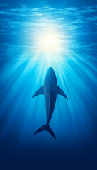 Whale shark swims towards sunlit ocean surface