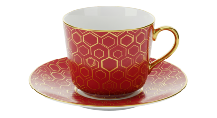 Isolated Red and Gold Tea Cup and Saucer