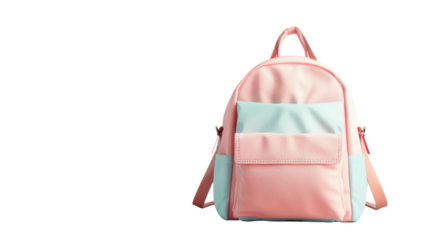Pink and light blue backpack isolated on transparent background