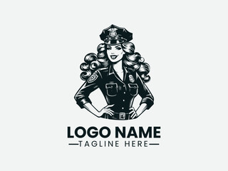 Naklejka premium Cheerful Woman Police Classic Uniform Confident Pose Logo Design