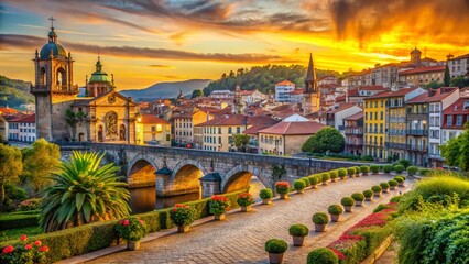 Fototapeta premium Pontevedra, Spain: High-Definition Panoramic View of Historic Cityscape