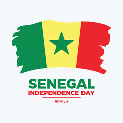 Senegal Independence Day poster vector illustration. Grunge flag of Senegal icon. Paintbrush Senegalese Flag design element. Template for background, banner, card. April 4. Important day