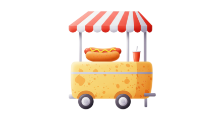 Isolated Detailed Hot Dog Cart with Drink