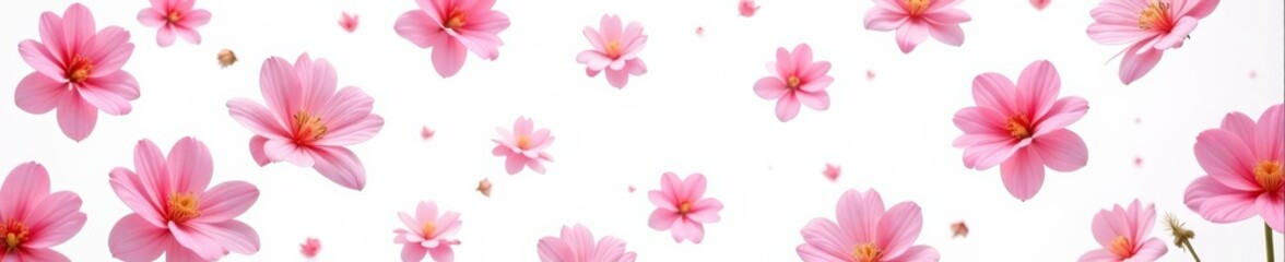 Fototapeta premium A seamless pattern of inthanin pink flowers scattered across a white backdrop, romantic, decorative