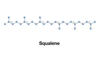Squalene Organic Compound Vector Illustration. Triterpene Formula C30H50 Obtained From Shark Liver Oil. Topical Skin Lubrication And Protection. Vaccine Ingredient