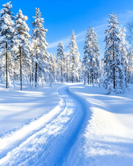 Obraz premium Winter wonderland trail through snowy forest