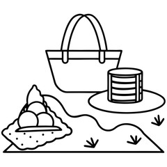 Fototapeta premium Line art vector silhouette of a picnic scene