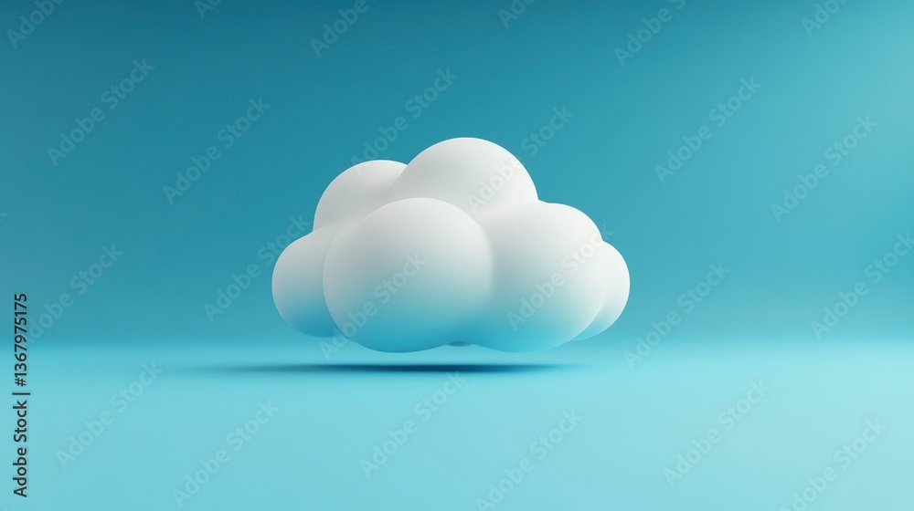 Poster 3d rendering of a minimalist white cloud icon on a light blue background.
