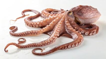 Naklejka premium Fresh Raw Octopus on White Background – Seafood Close-Up 
