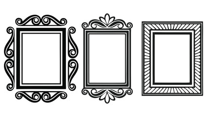 Vintage frames set, black color, isolated on a white background.
