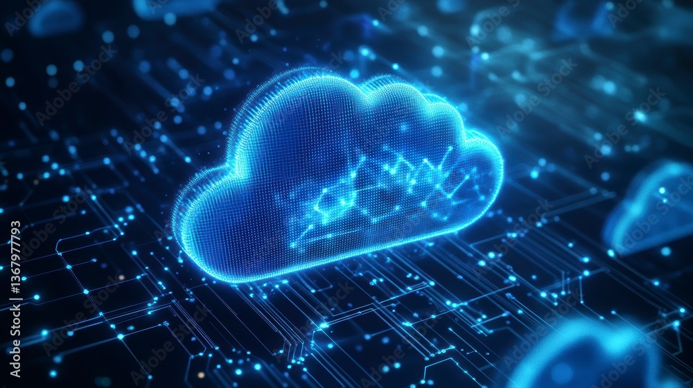 Aufkleber glowing cloud data symbol on digital circuit board. (1)