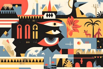 Obraz premium Flat illustration of a symbolic representation of the Ten Plagues of Egypt, ancient storytelling, minimalist and artistic style