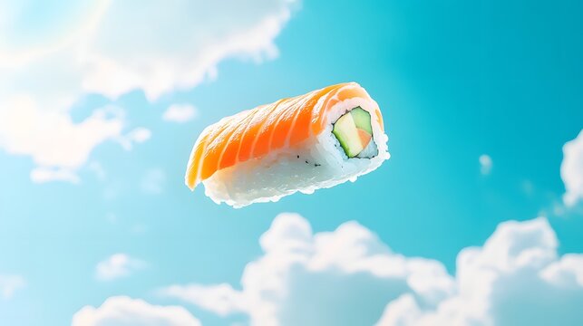 Salmon Sushi Roll Floating Sunny Sky of excellence in splendor beyond compare with grace in style