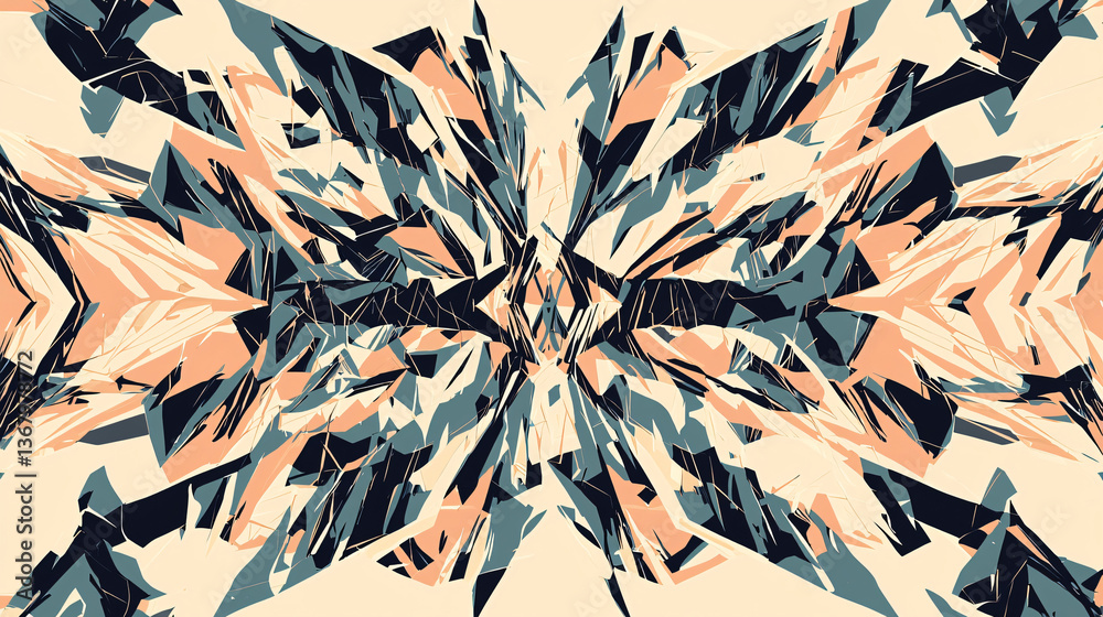 Poster an eye-catching pattern with a large triangular shape combining jagged angular lines and smooth orga
