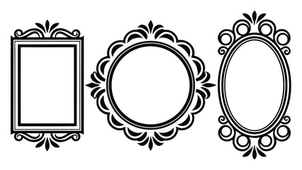 Vintage frames set, black color, isolated on a white background.