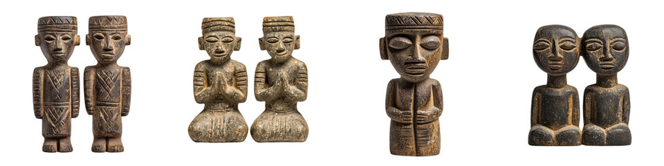 Obraz premium Intricate carved wooden tribal figurines and statues showcasing the rich cultural heritage and craftsmanship of an indigenous