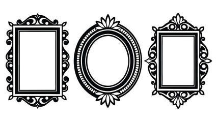 Vintage frames set, black color, isolated on a white background.